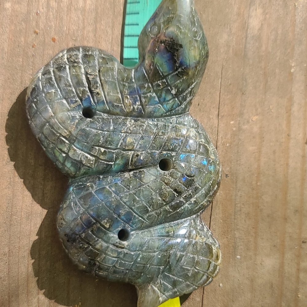 LAST ONE! Laboradite hand carved serpent ๐ familiar approx 3" - Picture 2 of 5